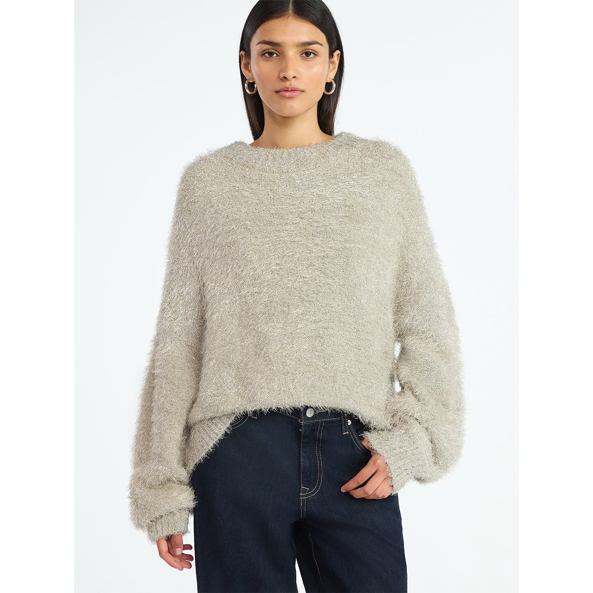 Scoop Women's Tinsel Knit Tunic Sweater with Long Sleeves, Midweight, Sizes, XS-XXL | Walmart (US)