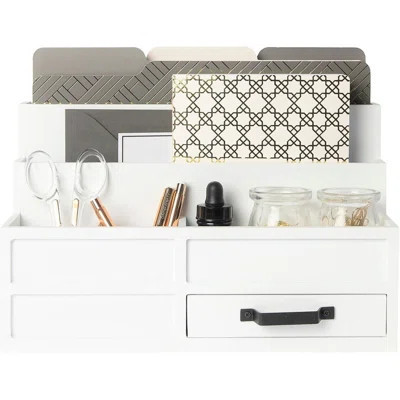 The Wooden Desktop Mail Organizer - With Drawer for Pens/Stamps, Chic Office/Home Paper Sorter | Wayfair North America