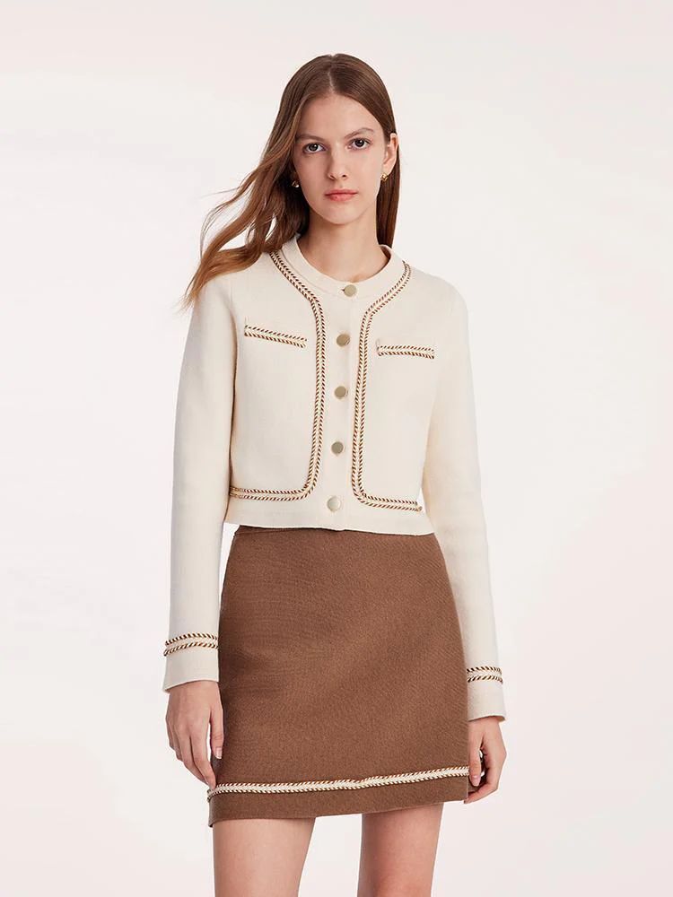 Knitted Crop Jacket And Skirt Two-Piece Suit | GOELIA