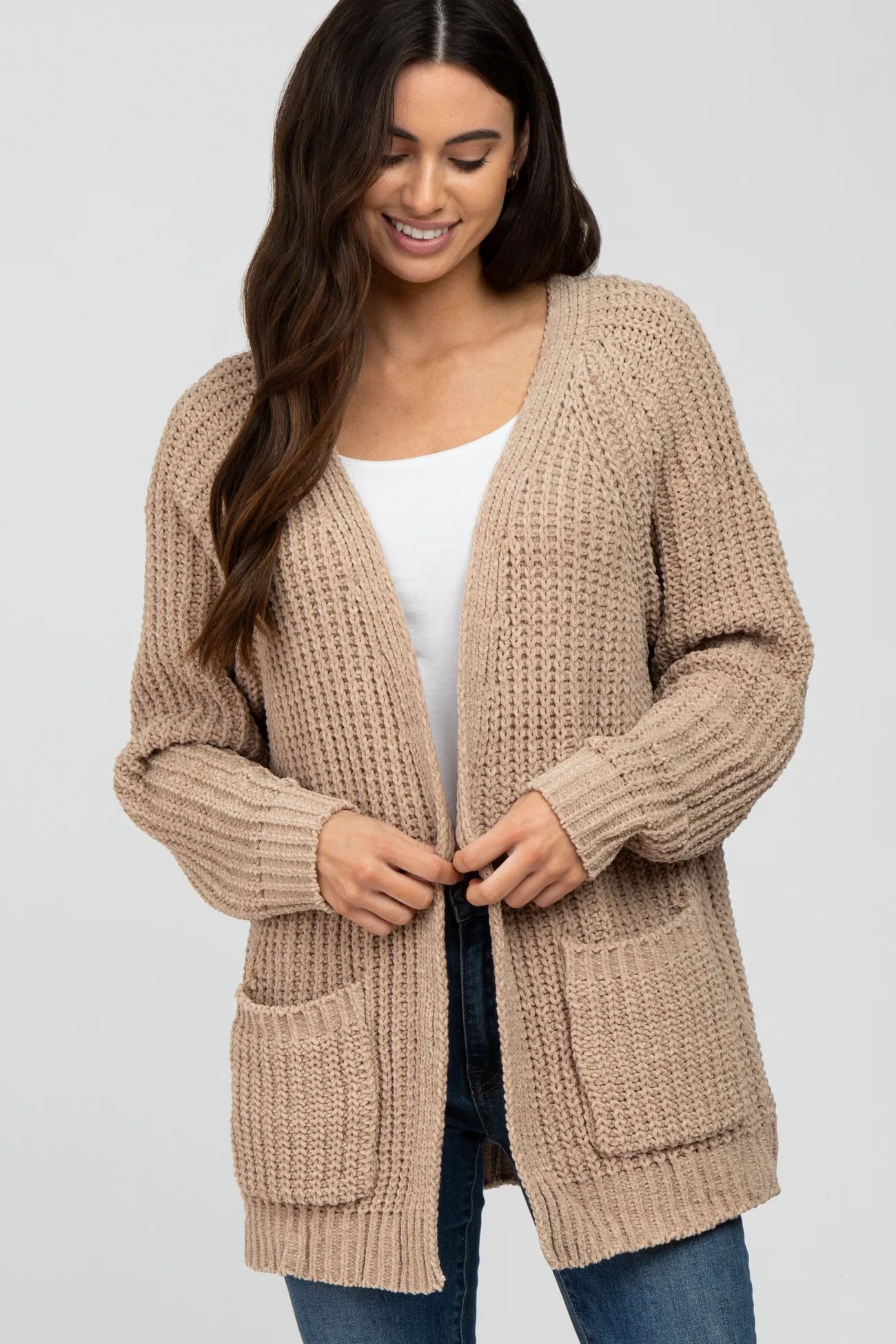 Taupe Ribbed Cable Knit Cardigan | PinkBlush Maternity