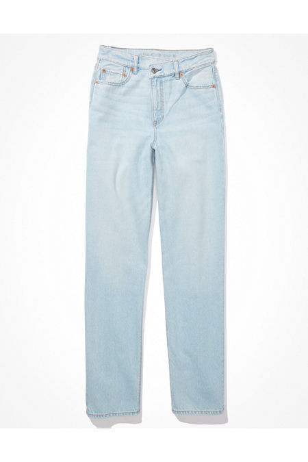 AE Strigid Highest Waist Crossover Baggy Straight Jean Women's Indigo Waters 20 Regular | American Eagle Outfitters (US & CA)