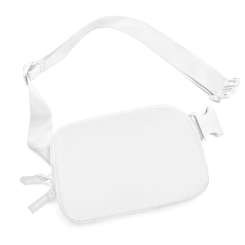 Belt Bag for Women Two-Way Zipper Cross Body Fanny Pack Fashion Waist Packs Everywhere Belt Bag with Adjustable Strap Gifts for Teen Girls Women Men (White) | Amazon (US)