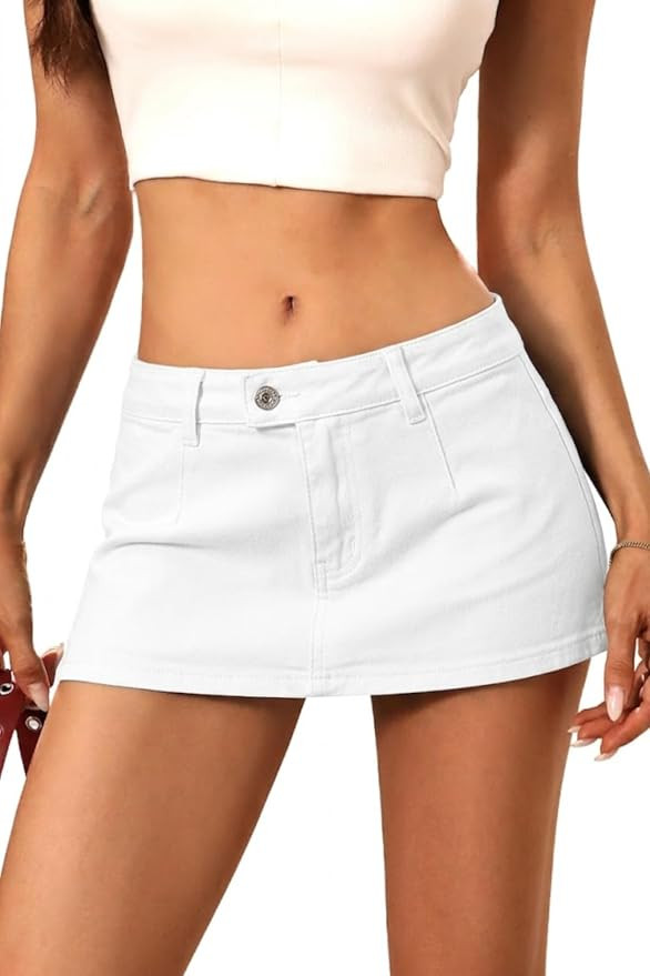 ELLEVEN Womens Low Rise Denim Mini Skirt, Jean Skirt with Shorts Underneath | High Stretch, Micro... | Amazon (US)