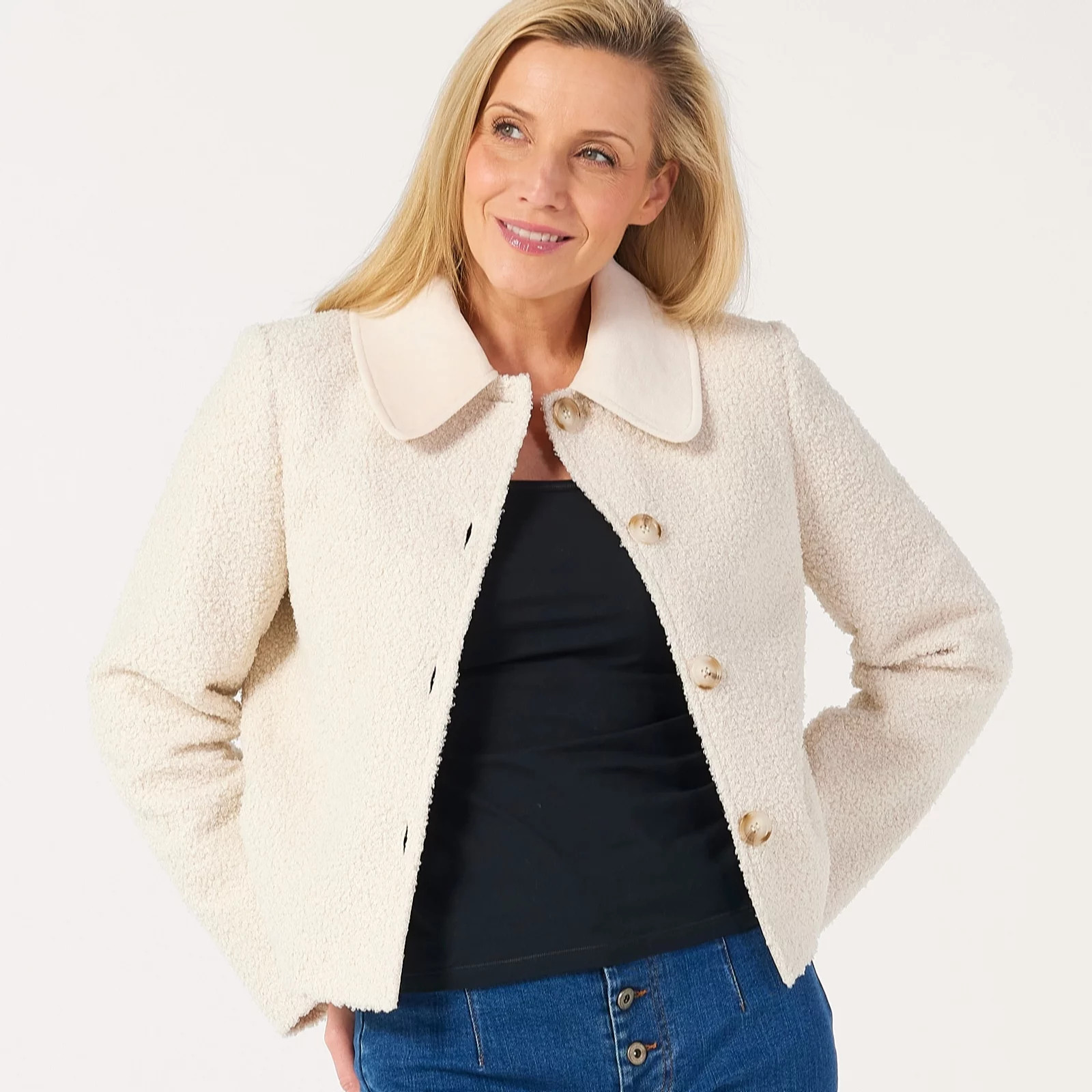 Helene Berman Super Soft Plush Jacket with Contrast Collar - QVC UK | QVC UK