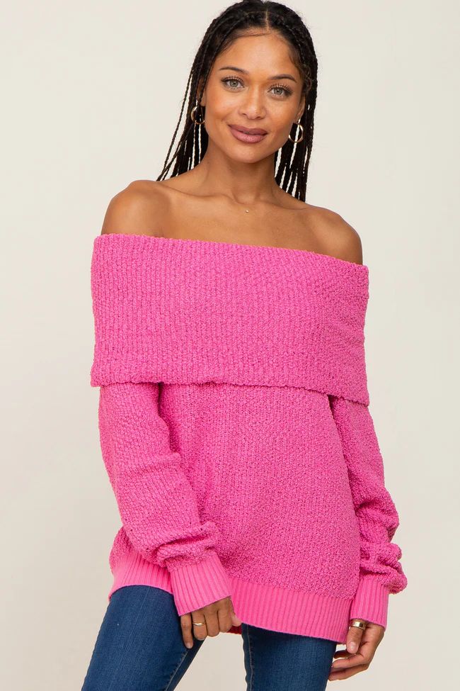 Fuchsia Foldover Off Shoulder Sweater | PinkBlush Maternity