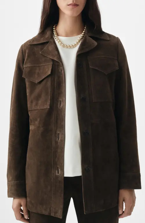 MANGO Selection Patch Pocket Goatskin Suede Jacket in Dark Khaki at Nordstrom, Size Small | Nordstrom