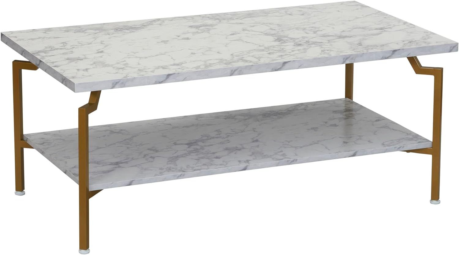 Household Essentials Crown Rectangular Coffee Table with Storage Shelf White Marble and Gold Meta... | Amazon (US)