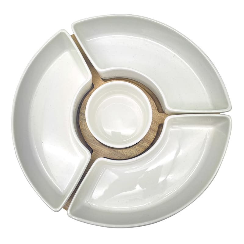 Round Ceramic Bowl with Wooden Tray Set | At Home