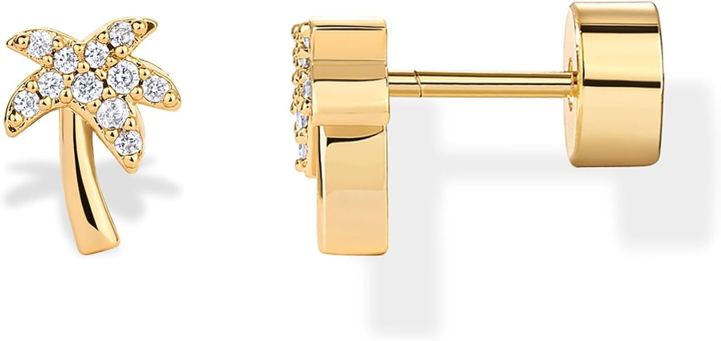 PAVOI 14K Gold Plated Sterling Silver Posts Dainty Emoji Screwback Earrings for Women | Dainty He... | Amazon (US)