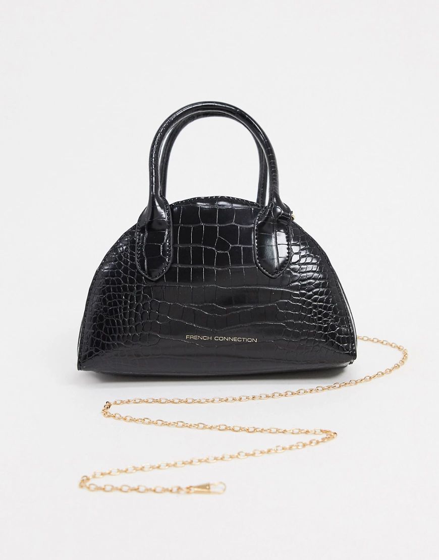 French Connection croc handbag with chain crossbody in black | ASOS (Global)