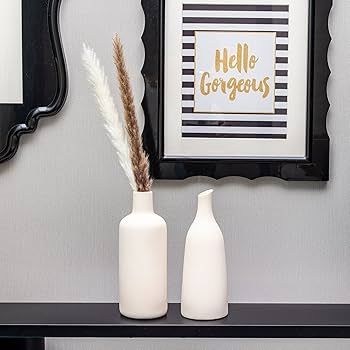 Beige Ceramic Vase for Home Decor, Small Flower Vases Set - 2 for Modern Rustic Farmhouse, Neutra... | Amazon (US)