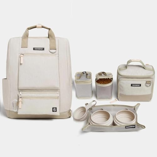 Cleverpup Ultimate Dog Travel Bundle Small 7-Piece Bistro Box Dog Food Travel Kit & Porter Dog Gear Backpack in Sand | Amazon (US)