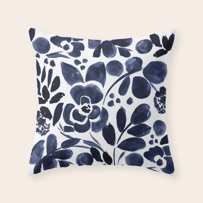 Navy Floral Throw Pillow | Society6