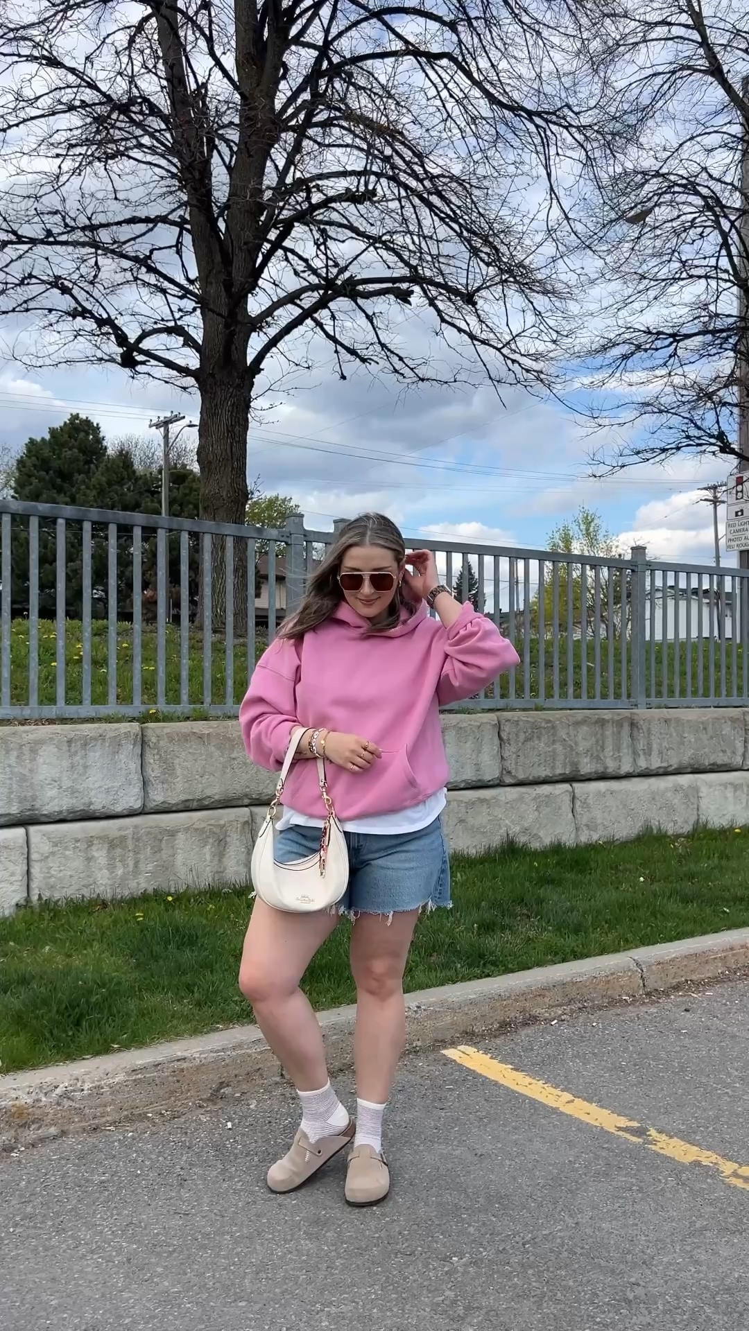 Comfy casual spring outfit! Code SHORTSAF for extra 15% off at Abercrombie! Wearing 32 in the shorts, I recommend sizing up! Also sized up in the pink hoodie for an oversized fit. Linked similar clogs

#LTKsale #LTKmidsize #LTKstyletip