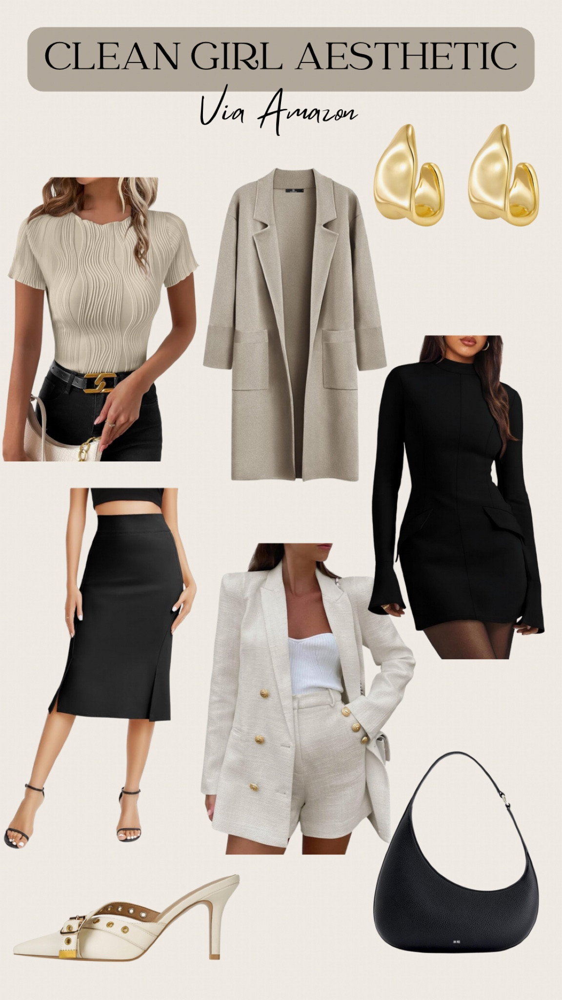 Clean Girl Aesthetic 🖤
Classy, fashion, trending, spring, icon, clean, peacoat, pencil skirt, matching set, gold earrings, kitten heels, black asymmetric purse, mini dress, amazon, clean girl, boss babe 

#LTKsalealert #LTKstyletip #LTKworkwear