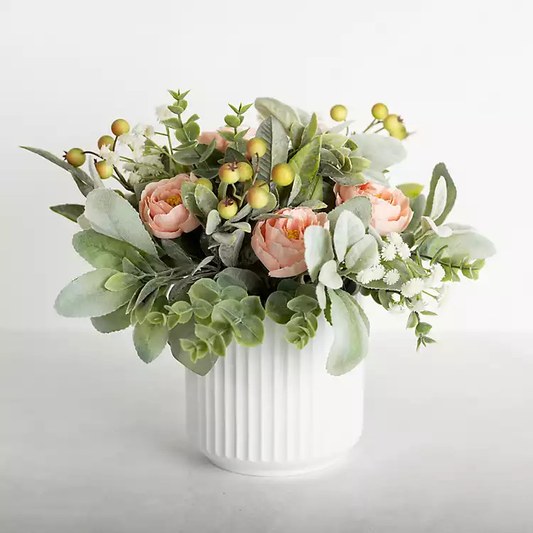 New! Pink Buttercup Arrangement in Ribbed Pot | Kirkland's Home