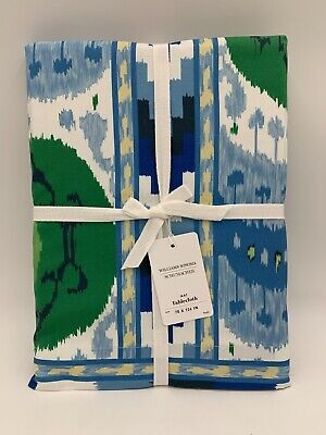 Williams Sonoma Schumacher Samarkand Ikat Tablecloth Blue Green 70 x 126 #9837J | eBay US