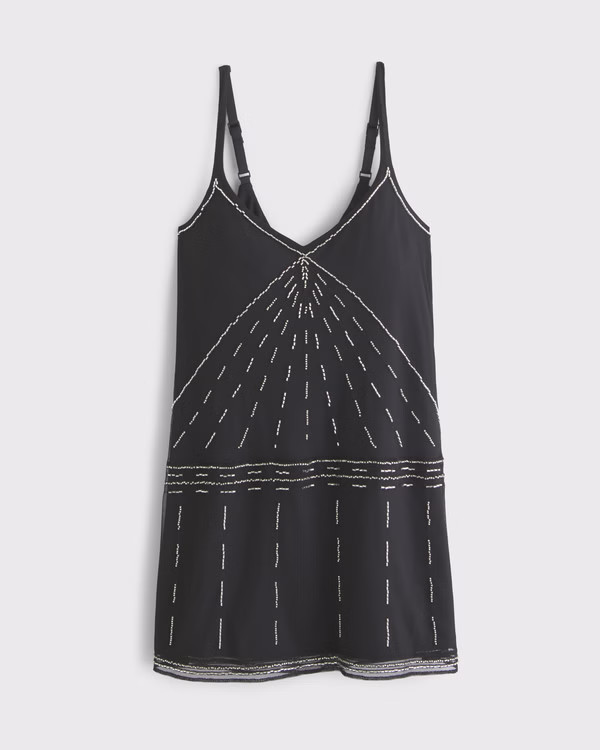 V-Neck Beaded Mini Dress | Abercrombie & Fitch (US)