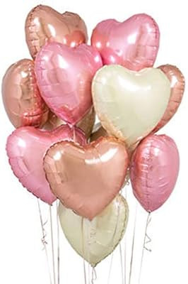 Rose Gold Heart Balloons - Pack of 12 - Foil Heart Shaped Balloons | 18 Inch, Blush Pink, White a... | Amazon (US)