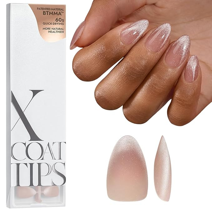 BTArtboxnails XCOATTIPS Cat Eye Nails - Top Coat Needed French Tip Press On Nails, Short Almond S... | Amazon (US)