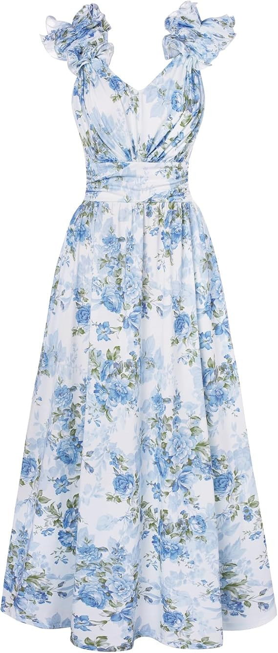 GRACE KARIN 2025 Women's Summer Floral Print Dress Sleeveless Casual Flowy Sundress A Line Ruffle... | Amazon (US)