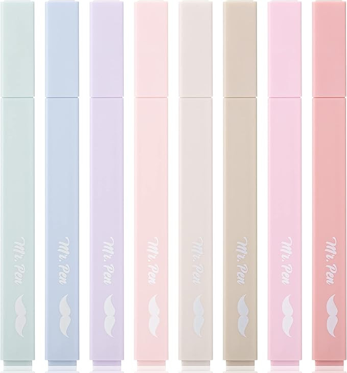 Mr. Pen- Aesthetic Highlighters, 8 Pcs, Chisel Tip, Muted Pastel Color, No Bleed Bible Highlighte... | Amazon (US)