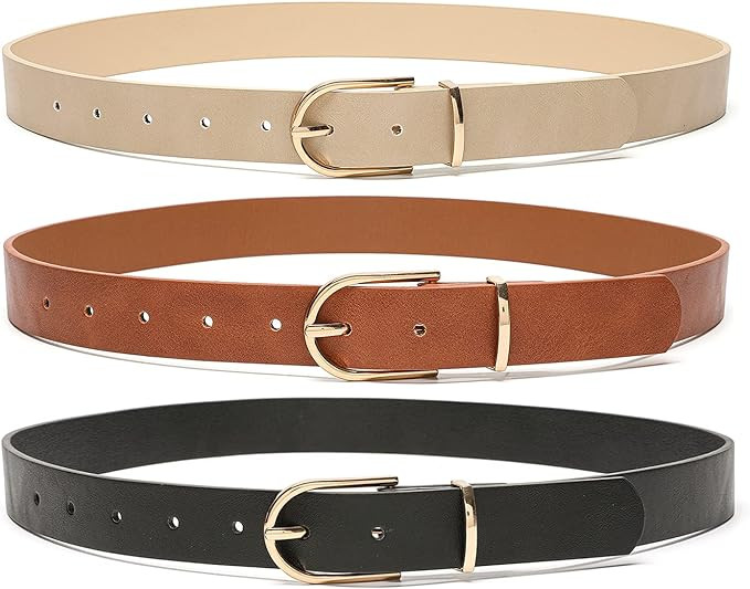 MORELESS 3 Pack Women's Faux Leather Waist Belt for Jeans Dress Black White Brown | Amazon (US)