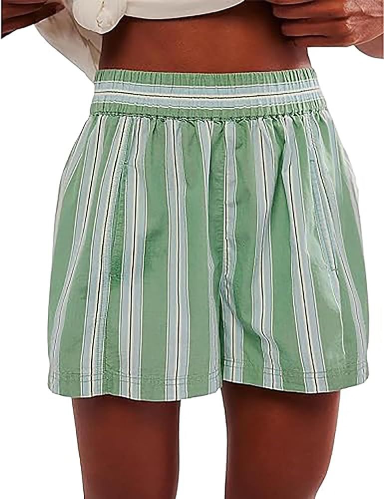 MISSACTIVER Women Striped Boxer Shorts Elastic High Rise Pajama Bottoms Casual Y2K Lounge Shorts ... | Amazon (US)