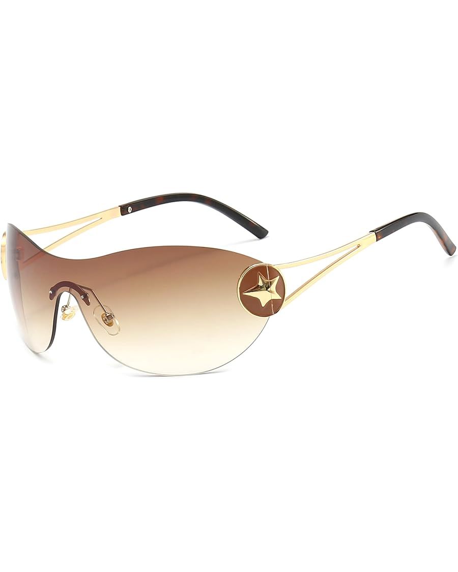 Futuristic Y2K Sunglasses for Women Men,Rimless Sunglasses Fashion Oversized Sun Glasses Shield W... | Amazon (US)