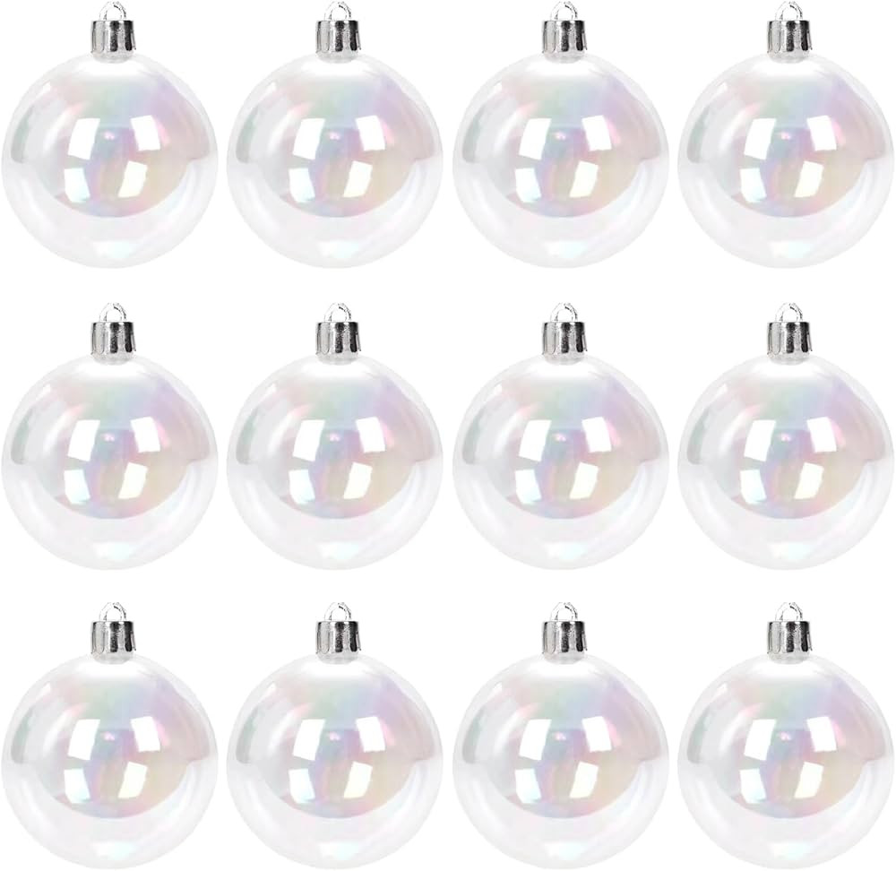 12 Pcs DIY Christmas Iridescent Ornaments Balls, 2.36Inch Clear Plastic Rainbow Bubbles Hanging F... | Amazon (US)