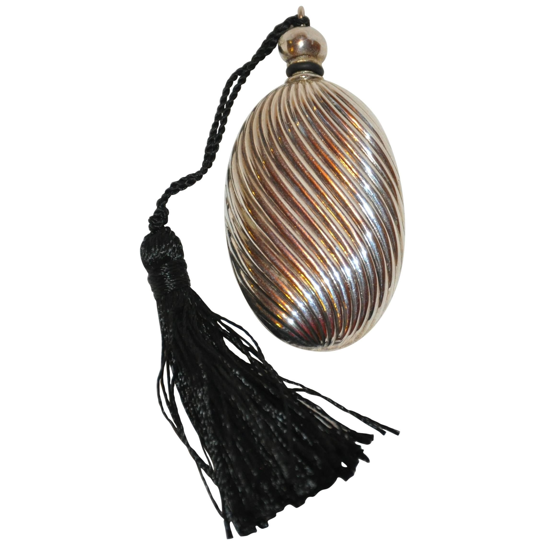 Tiffany & Co. 925 Sterling Silver Perfume Flask with Silk Cord Tassel | 1stDibs
