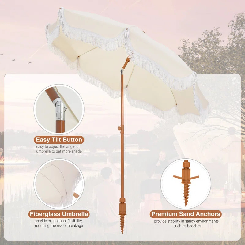 Sharniece 7ft Patio Umbrella with Fringe Outdoor Tassel Umbrella | Wayfair North America