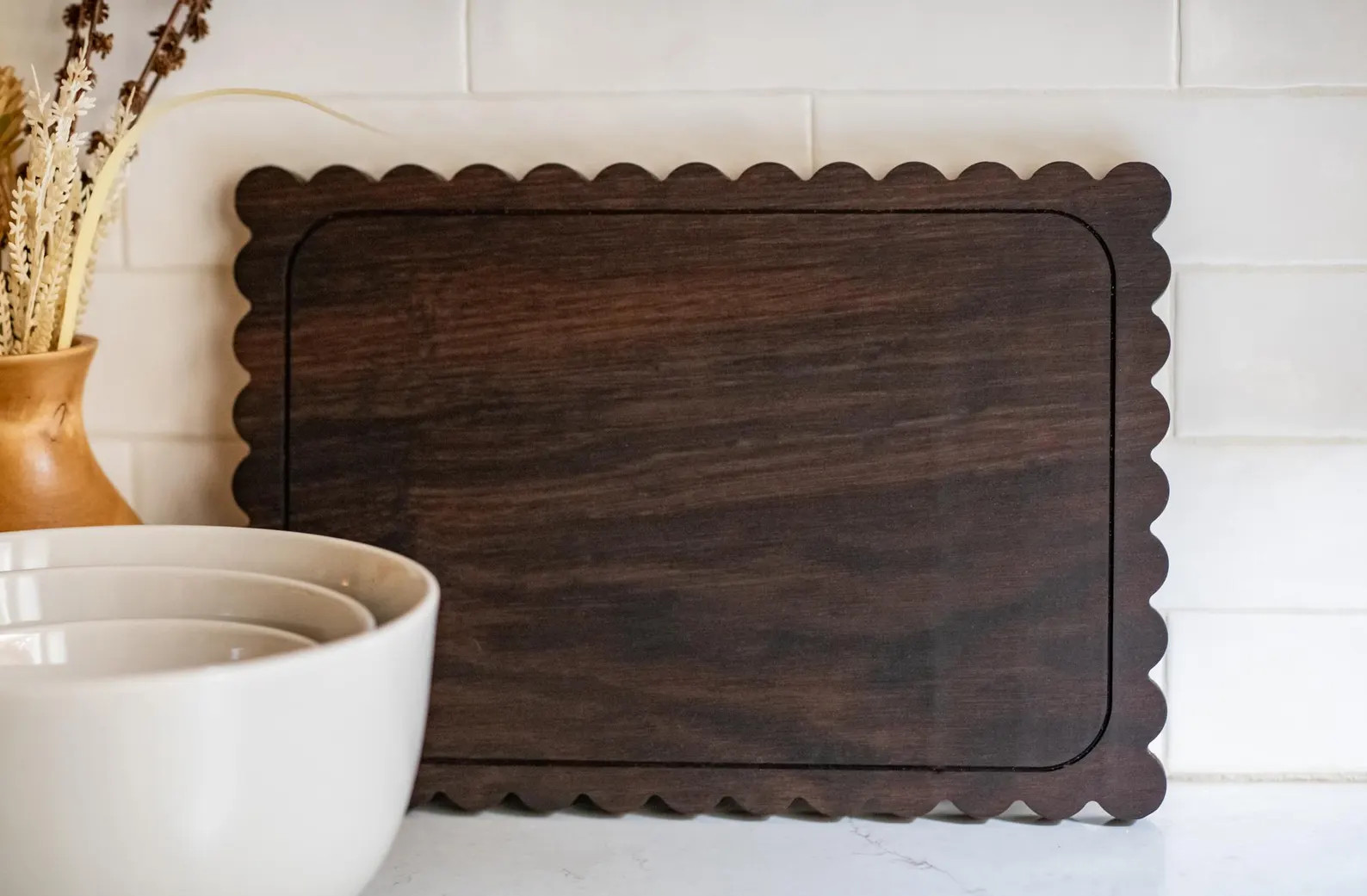 Walnut Charcuterie Board Scalloped Edge Serving Platter Kitchen Decor Dining Room Entertaining Sp... | Etsy (US)