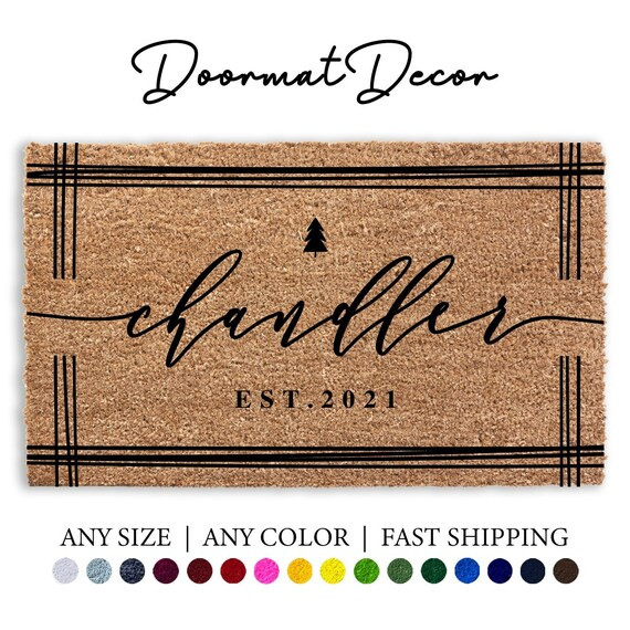 Personalized Christmas Doormat, Merry Christmas Tree Door Mat, Outdoor Welcome Mat, Flock Coir Co... | Etsy (US)