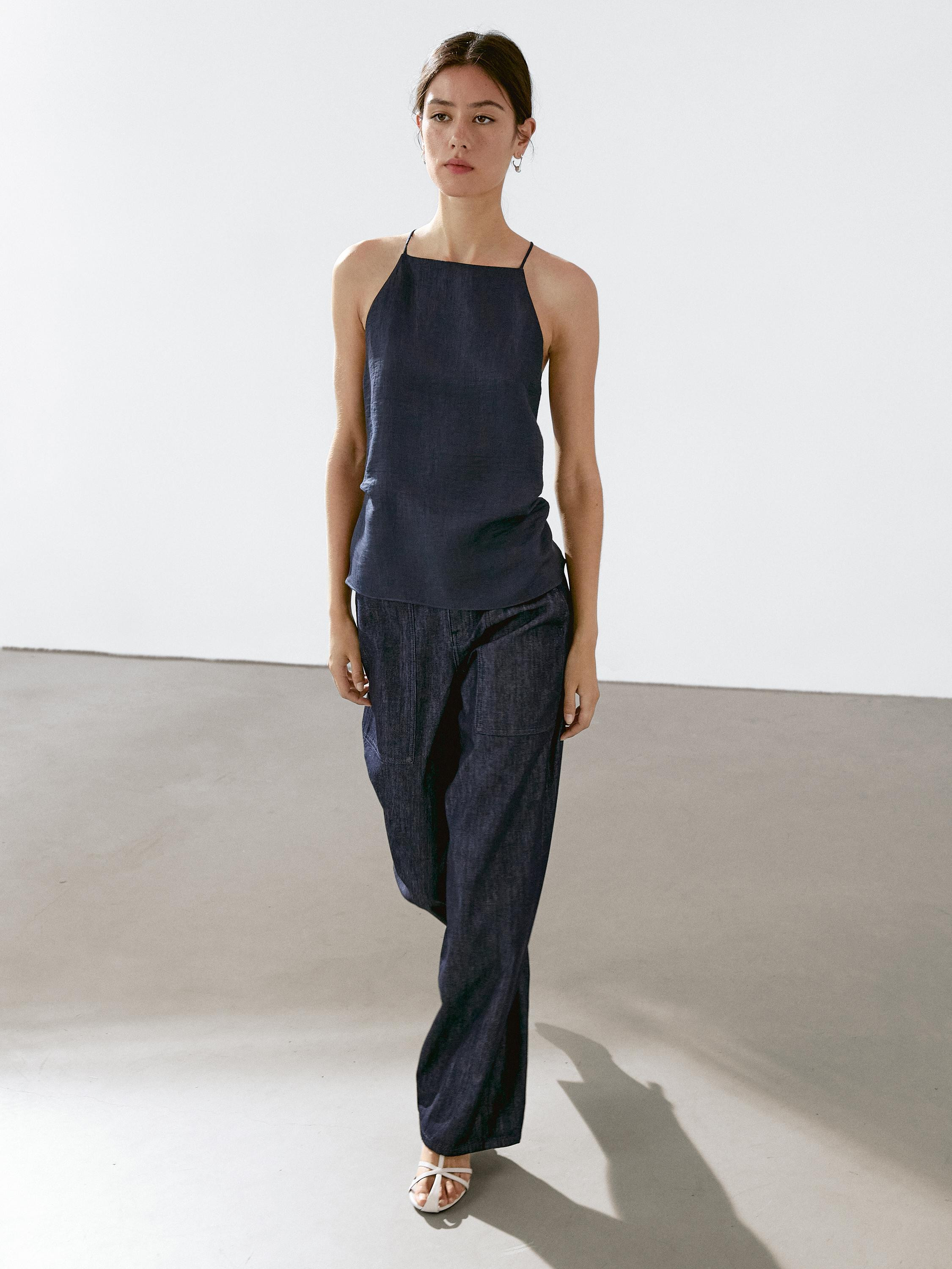 Linen blend halter top with straight neckline | Massimo Dutti UK