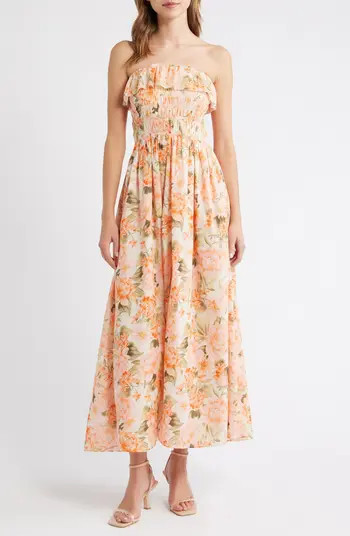 Shirred Floral Print Maxi Dress | Nordstrom