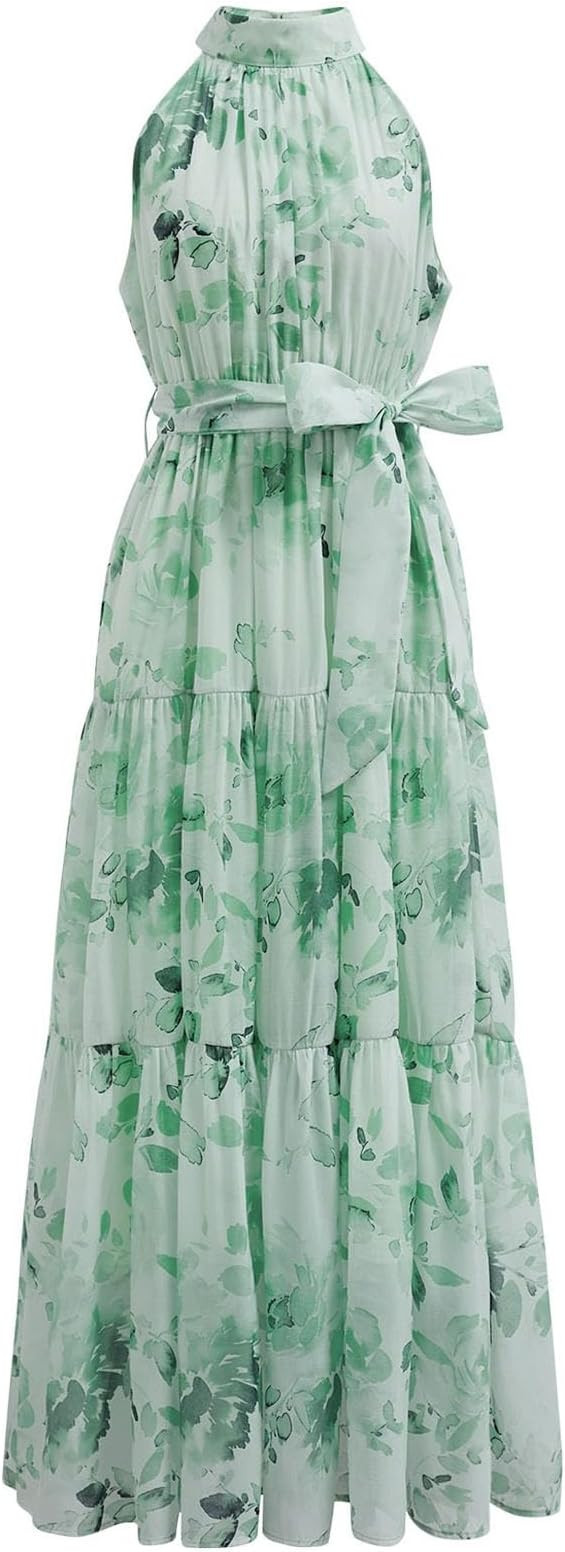 CHICWISH Women Halter Neck Maxi Dress Floral Print Sleeveless Flowy Summer Garden Party Long Dres... | Amazon (US)