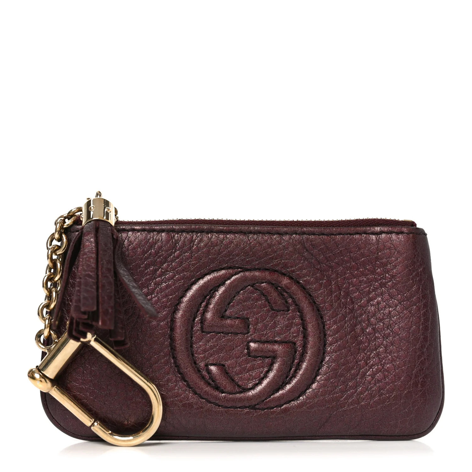 Metallic Pebbled Calfskin Soho Key Case Burgundy | FASHIONPHILE (US)