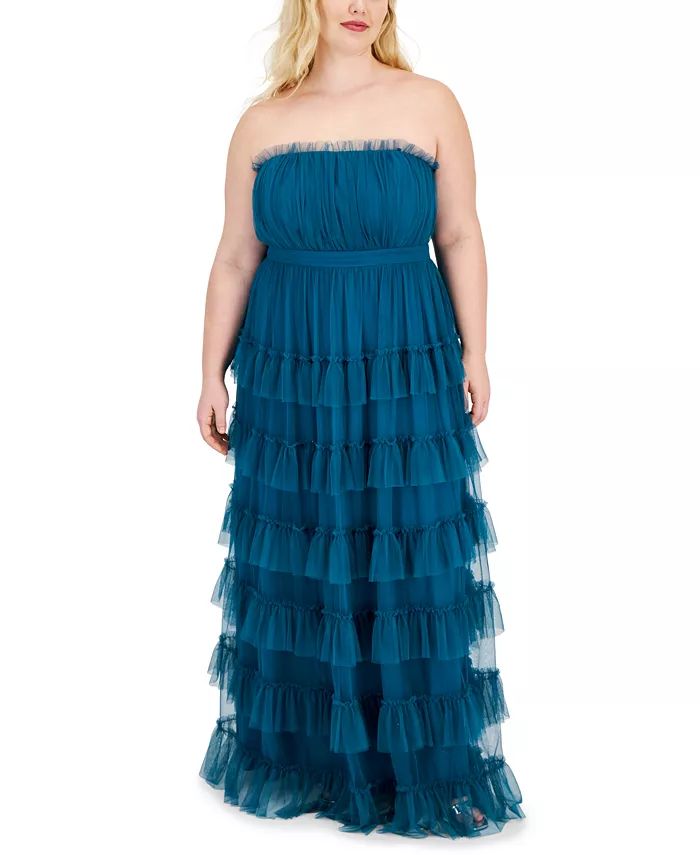 City Studios Trendy Plus Size Tiered Ruffled Mesh Ball Gown - Macy's | Macy's