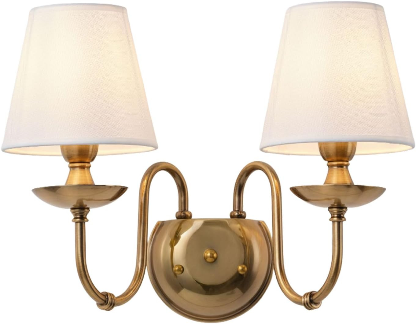 Aiwen 2-Light Bedroom Wall Lamps Polished Solid Brass Finish Wall Lights with White Flax Fabric S... | Amazon (US)