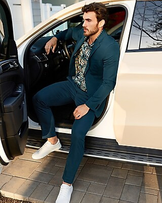 Slim Solid Teal Cotton Sateen Suit Pant | Express