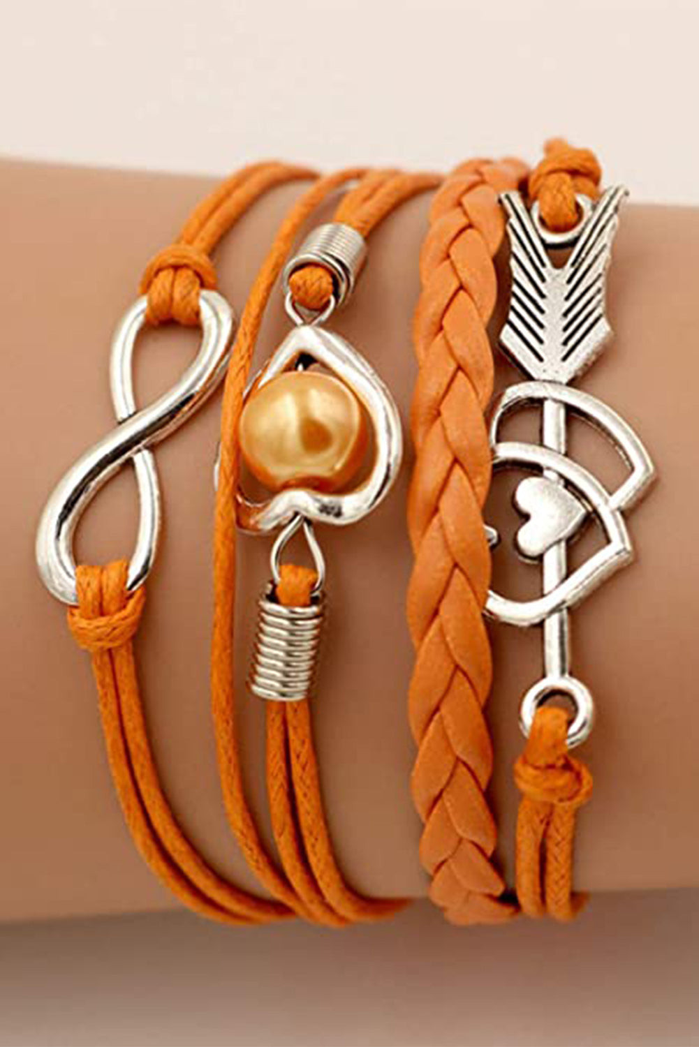 Orange Halloween Cupid's Arrow Heart Pearl Leather rope Multi-layer Bracelet | Evaless