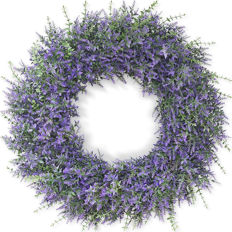 32" Lavender & Eucalyptus Wreath for Front Door, Porch, Window - Large Artificial Greenery Outdoo... | Amazon (US)