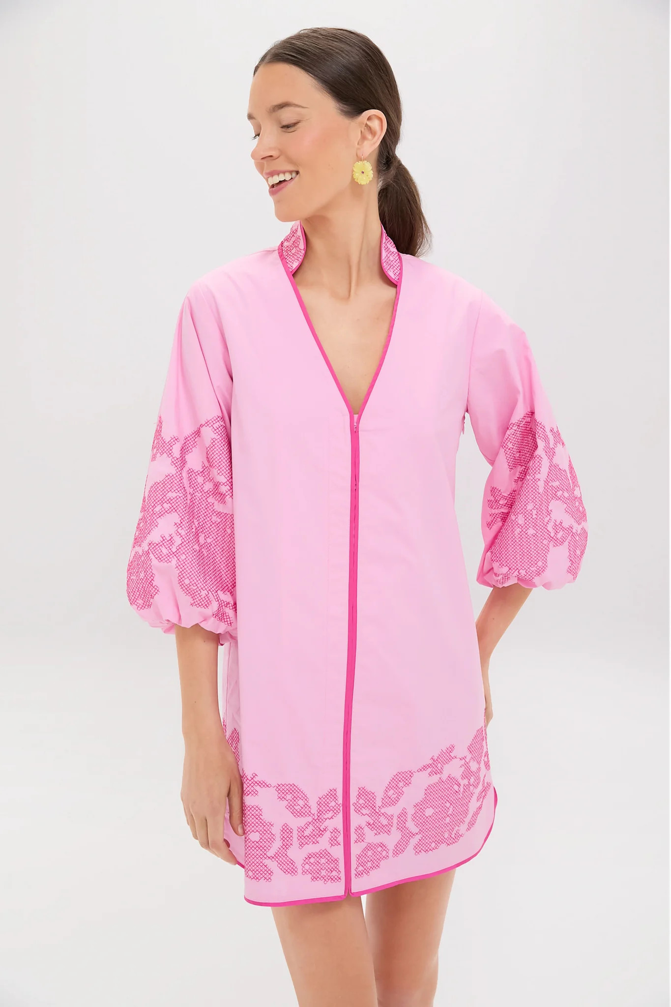 Pink Embroidery Mini Arem Caftan | Tuckernuck (US)