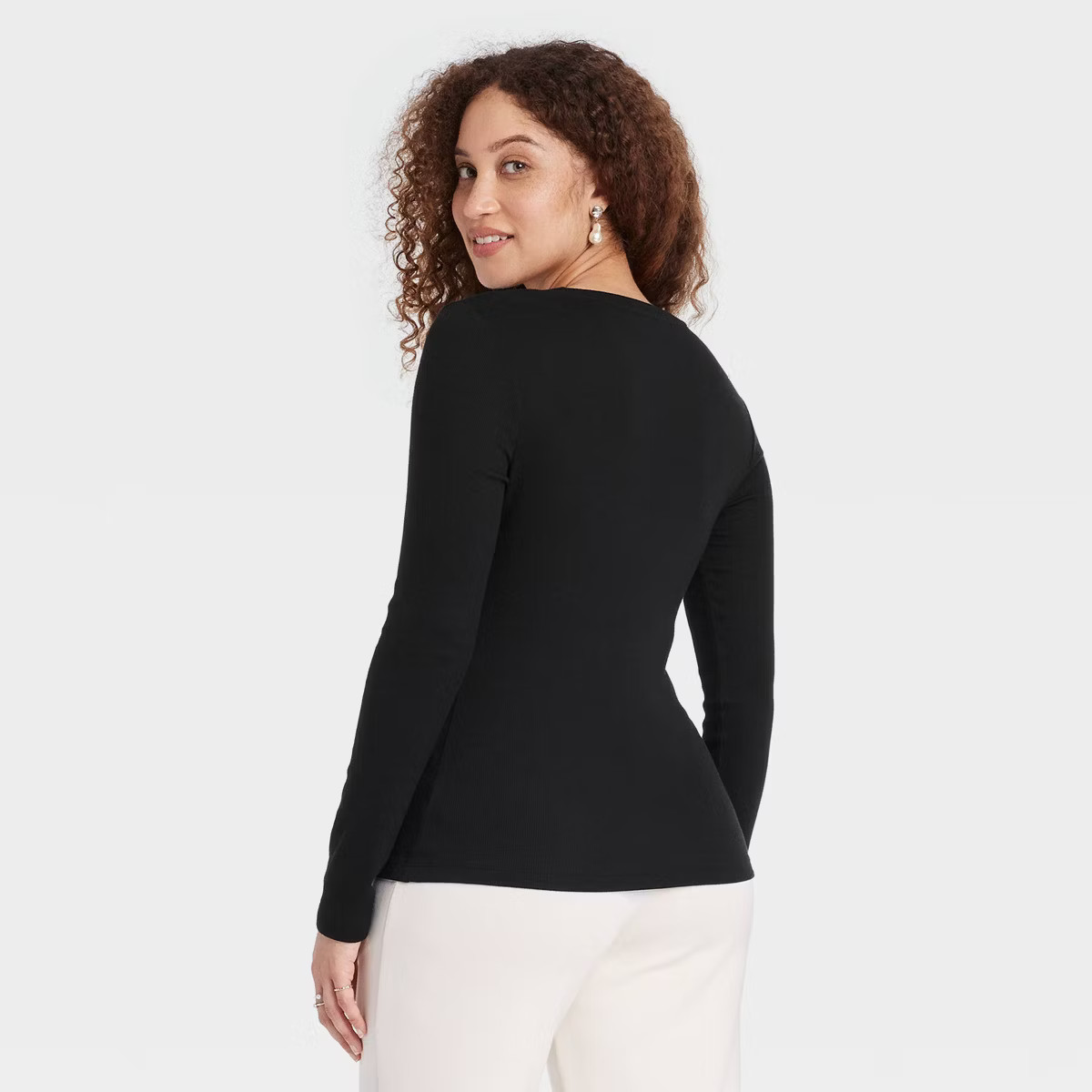 Women's Long Sleeve Scoop Neck Ribbed T-Shirt - A New Day™ | Target