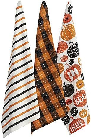 DII Halloween Kitchen Collection Printed Dishtowel Set, Set of 3, Pumpkin Boo 3 Piece | Amazon (US)