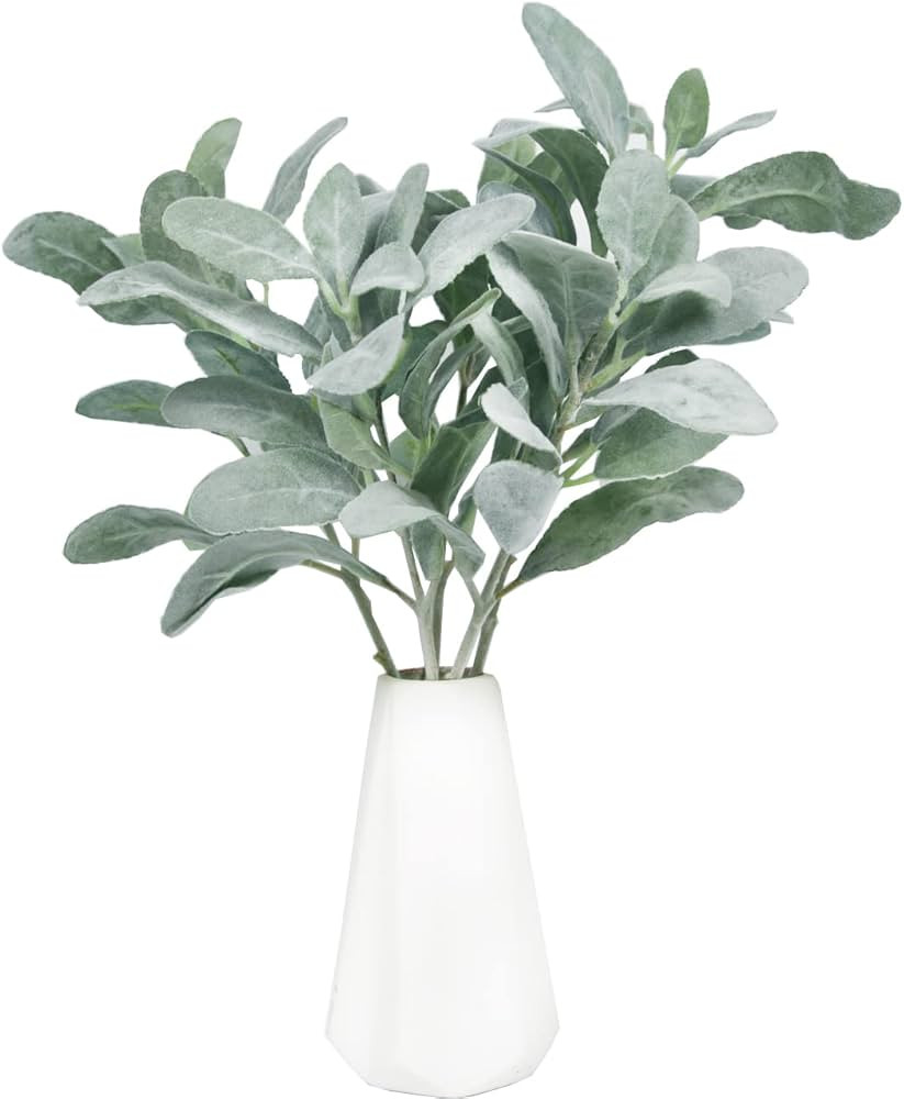 Tinsow Artificial Flocked Lambs Ear Leaves Dusty Miller Stems Flocked Oak Leaves Lamb's Ear Leaf ... | Amazon (US)