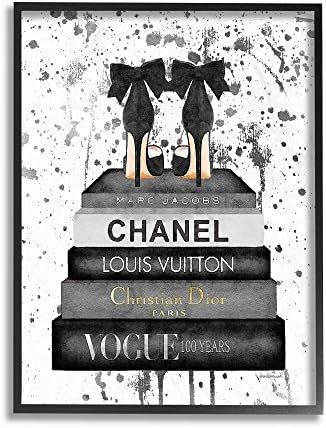 Stupell Industries Glam Fashion Book Stack Grey Bow Pump Heels Ink Framed Giclee Texturized Art, ... | Amazon (US)