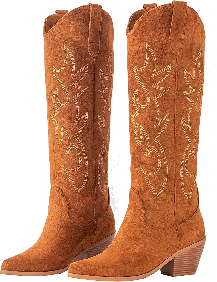 ZXHYZLZ White Cowboy Boots For Women -Wide Calf Knee High Cowgirl Boots Botas Vaqueras Para Mujer... | Amazon (US)