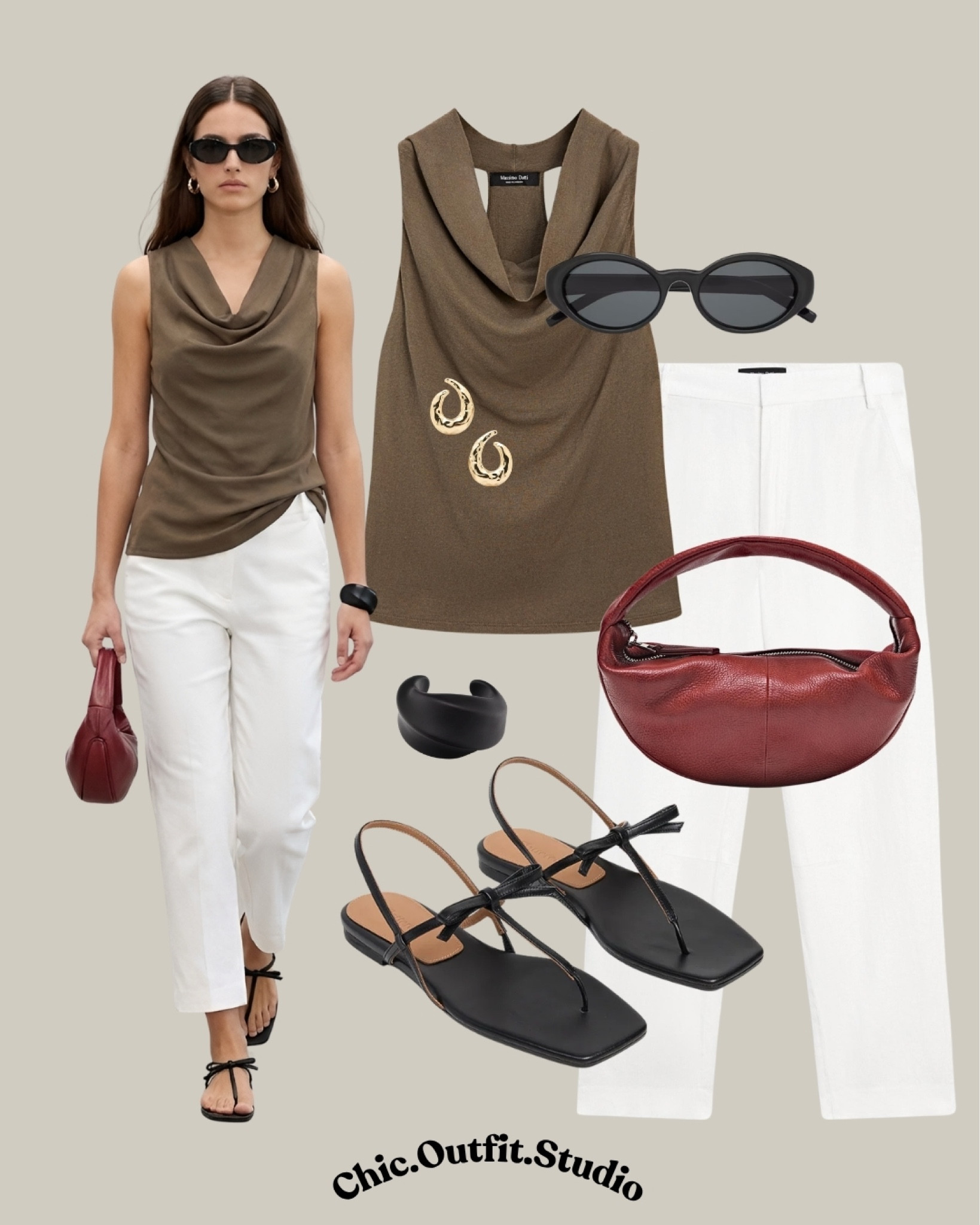 Draped Neutral Top & White Jeans

💫A draped neutral sleeveless top paired with white jeans creates a sophisticated neutral summer outfit with a clean, minimal aesthetic. The rich red/burgundy accessories add depth and contrast while keeping the outfit elegant and modern. 
💫Perfect for gallery visits, casual business lunches, wine bars, dinner with friends, summer city walks, or elevated everyday wear.
💫Tags: neutral top outfit women, white jeans chic outfit, minimalist summer style, elegant casual outfit women, draped top styling, European minimalist fashion, burgundy accessories outfit, elevated basics outfit, effortless luxury style, smart casual summer outfit, classy neutral outfit, sophisticated summer fashion

#LTKbag #LTKsummer #LTKshoes